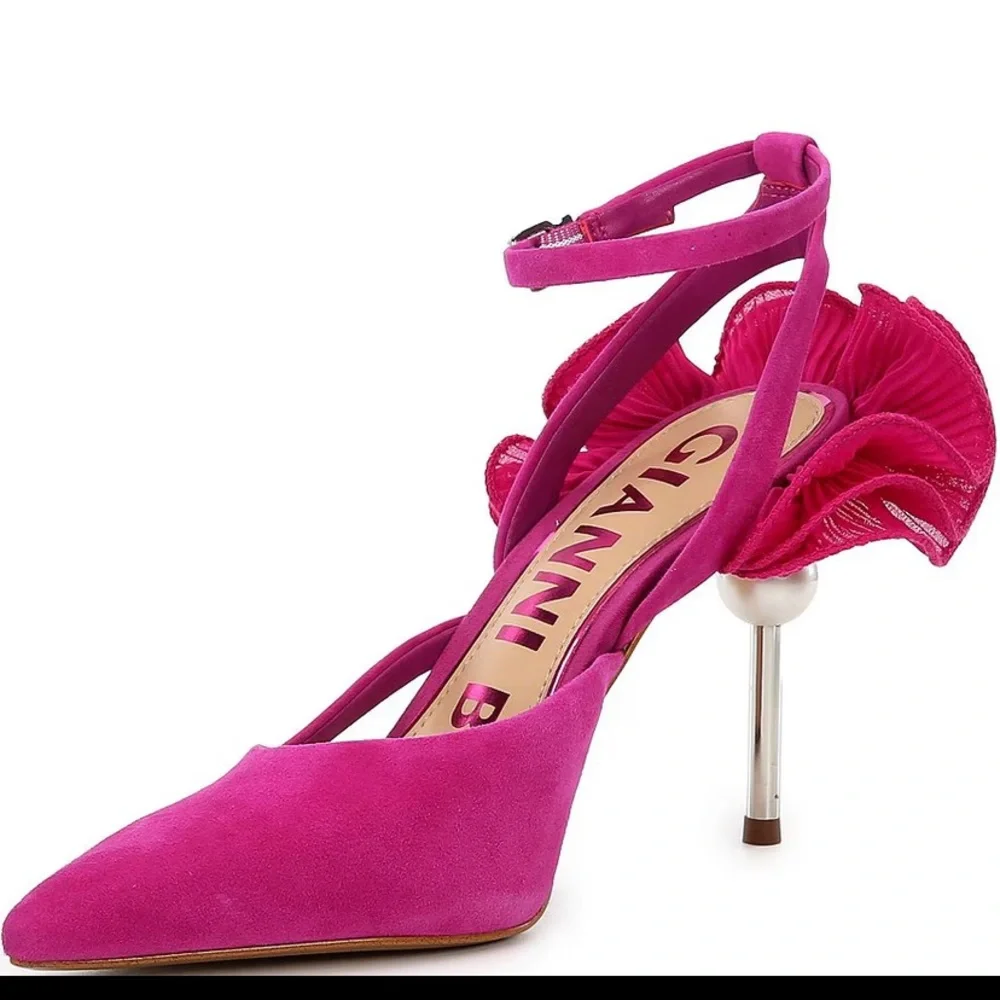 Gianni Bini Pink Heels with Ruffle Detail - Picture 3 of 15